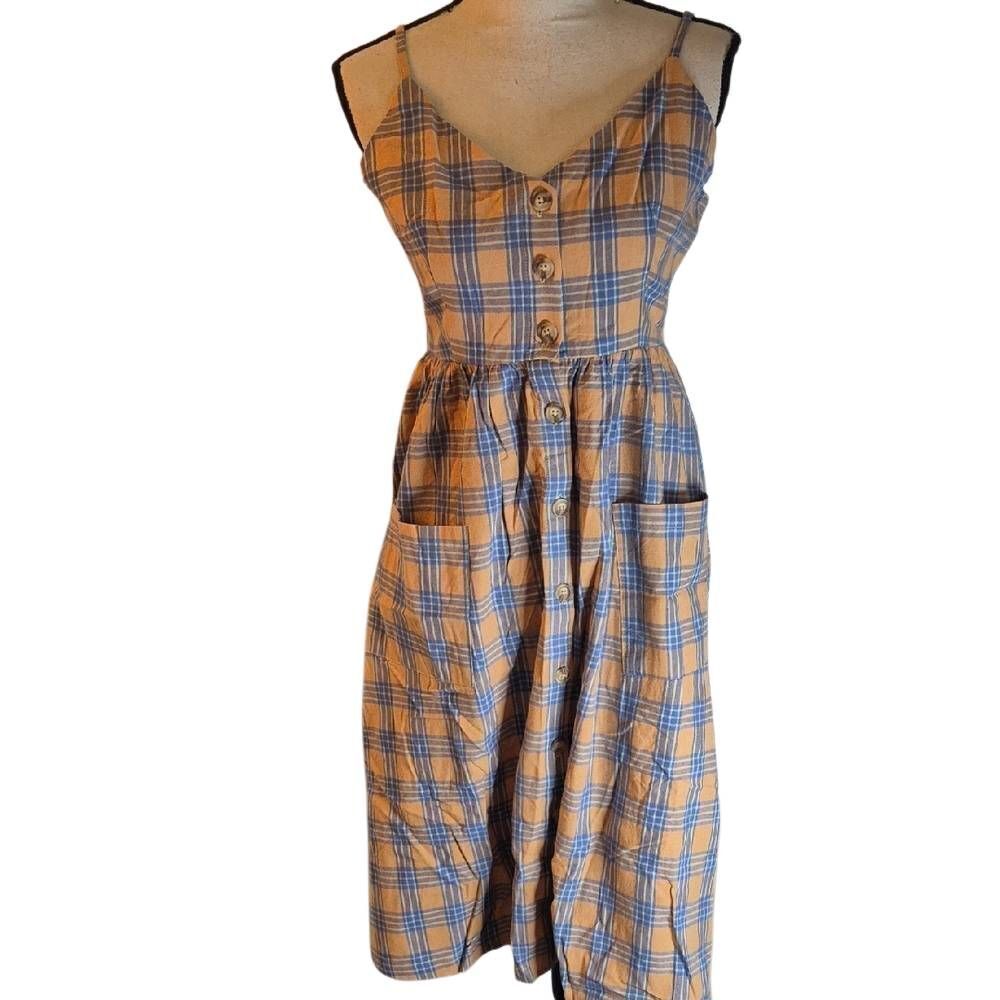 Gilla Sz L Cotton Plaid Button-Down Dress - Picture 8 of 10